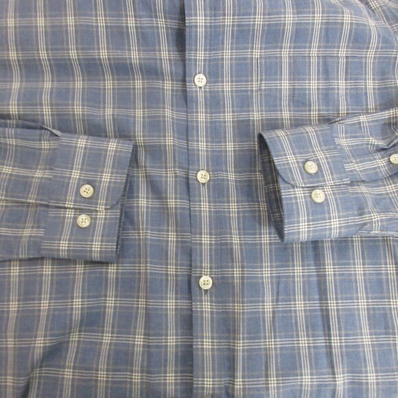 Perry Ellis Slim Fit Shirt Sz Large Button-Up Blue Plaid Long Sleeve 100% Cotton - Picture 7 of 10